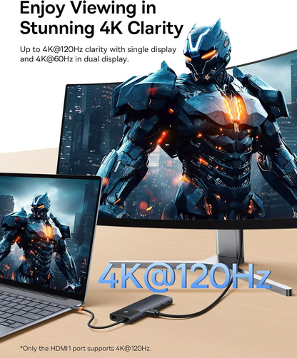 Hub USB-C Baseus Dual Display, 1 x USB-A 3.0 - 2 x USB-A - 2 x USB-C - 2 x HDMI - 1 x RJ45 - 1 x SD - 1 x microSD, Sort B00061800123-01