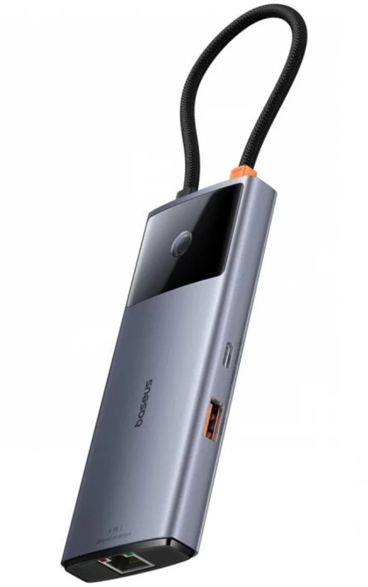 USB-C Hub Baseus Metal Gleam II, 2 x USB-A - 2 x USB-C - 1 x HDMI - 1 x RJ45, Grå B00061802813-00