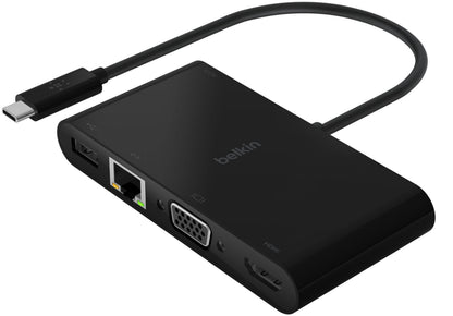 Belkin Connect USB-C Hub, 1 x USB-A 3.0 - 1 x USB-C - 1 x HDMI - 1 x VGA - 1 x RJ45, Sort AVC004btBK