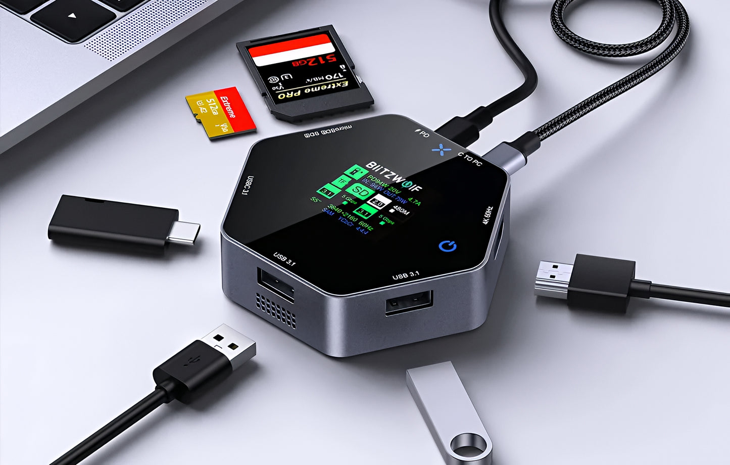 USB-C Hub BlitzWolf BW-TH16, 8i1, Grå