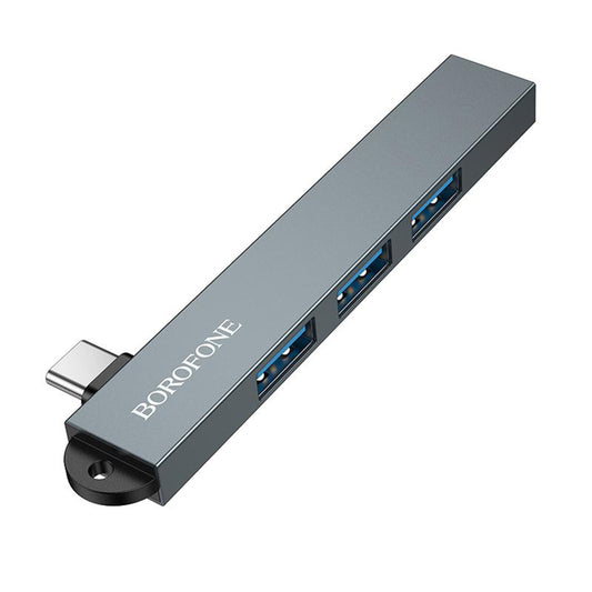 USB-C Hub Borofone FH1A, 4i1, Grå