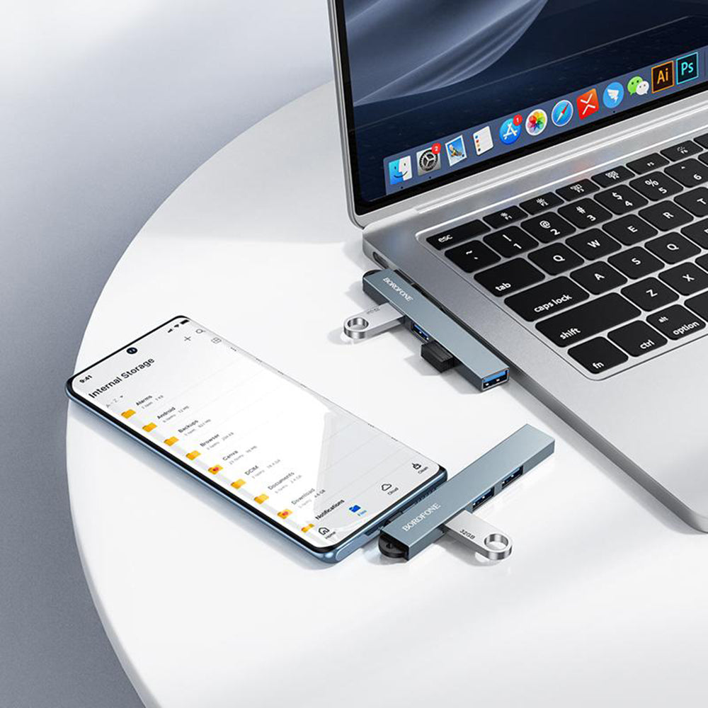 Borofone FH1A USB-C Hub, 4in1, Gray
