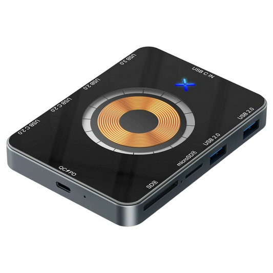 USB-C Hub med trådløs QI-opladning OEM YC7209, 10i1, Grå