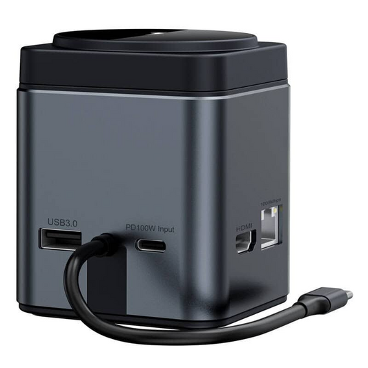 USB-C Hub med trådløs QI-opladning BlitzWolf BW-TH17, 9i1, Sort