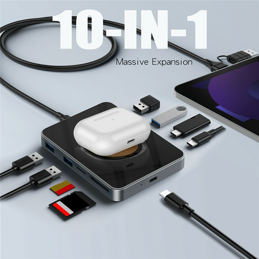 USB-C Hub med trådløs QI-opladning OEM YC7209, 10i1, Grå