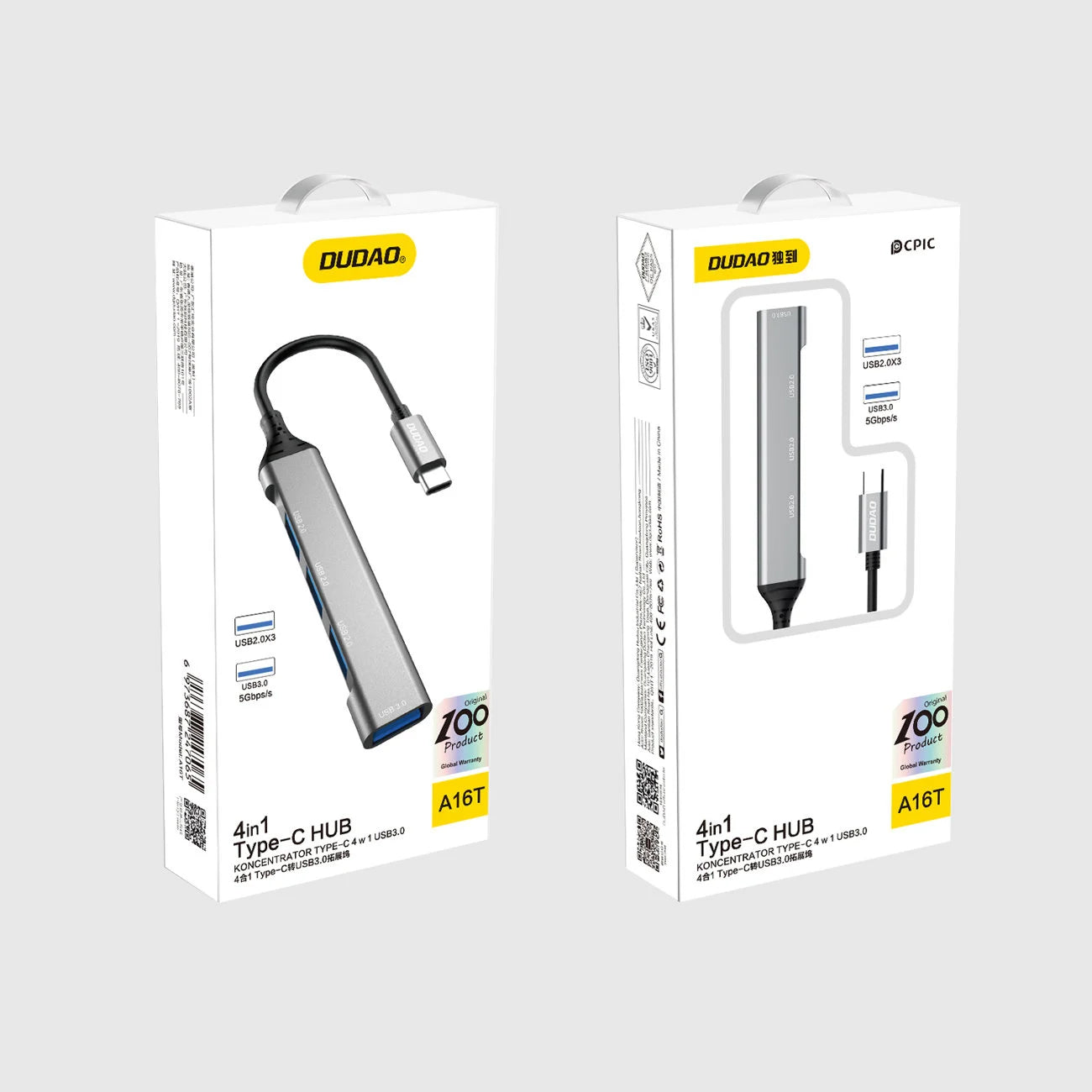 Hub USB-C Dudao A16T, 1 x USB-A 3.0 - 3 x USB-A, Sort
