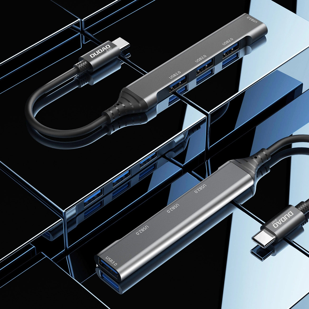 Hub USB-C Dudao A16T, 1 x USB-A 3.0 - 3 x USB-A, Sort