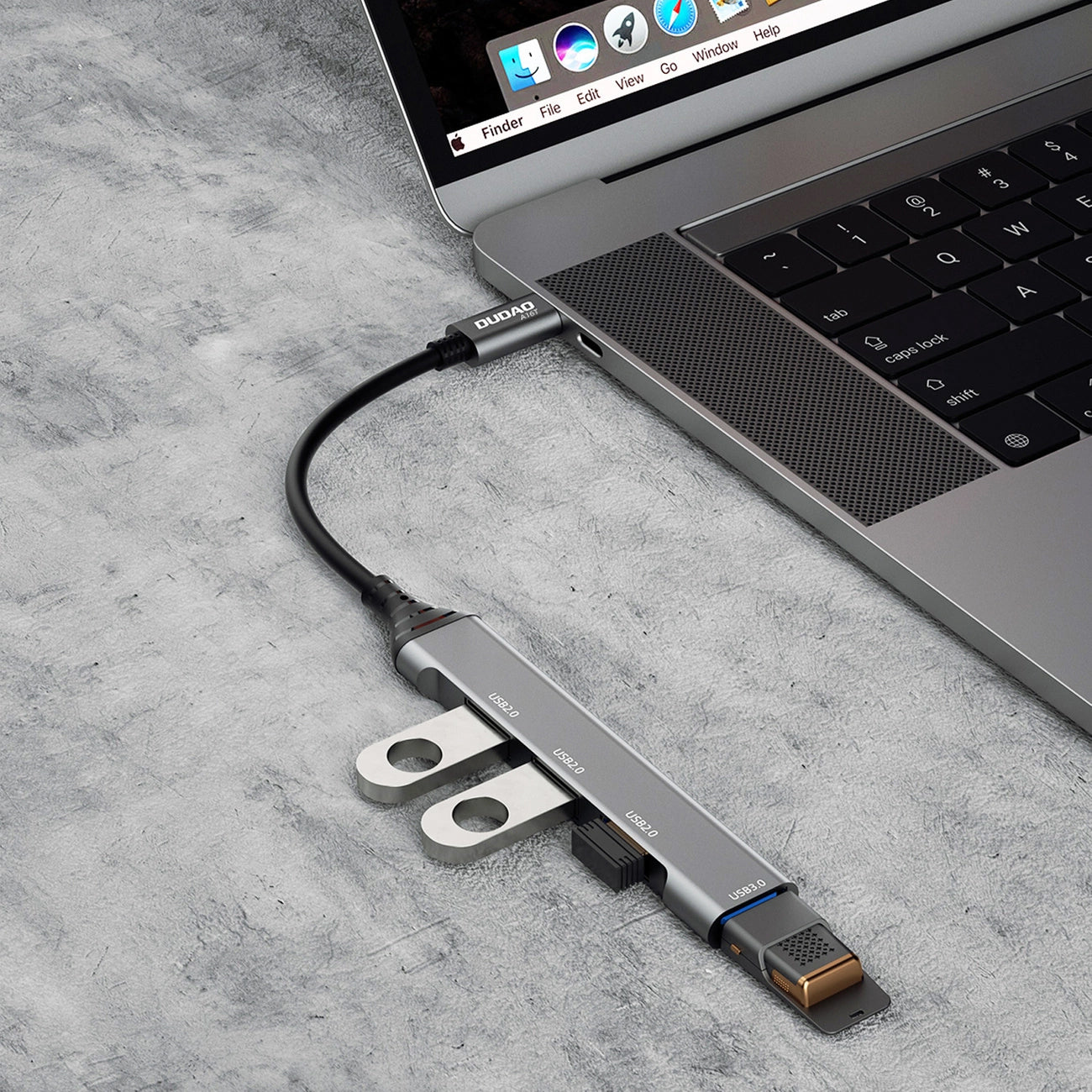 Hub USB-C Dudao A16T, 1 x USB-A 3.0 - 3 x USB-A, Sort
