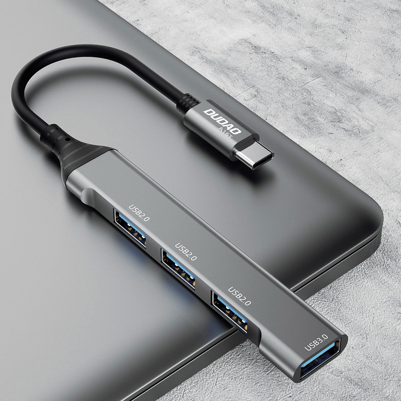 Hub USB-C Dudao A16T, 1 x USB-A 3.0 - 3 x USB-A, Sort