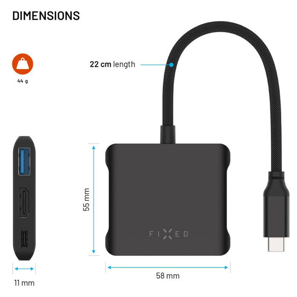 Hub USB-C Fixed Quadri, 5i1, Sort