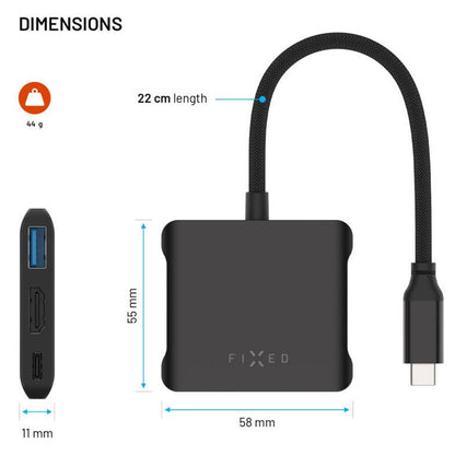 Hub USB-C Fixed Quadri, 5i1, Sort