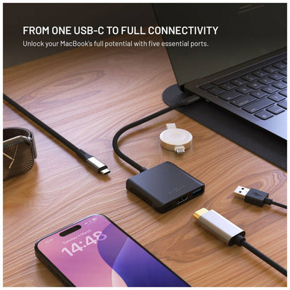 Hub USB-C Fixed Quadri, 5i1, Sort