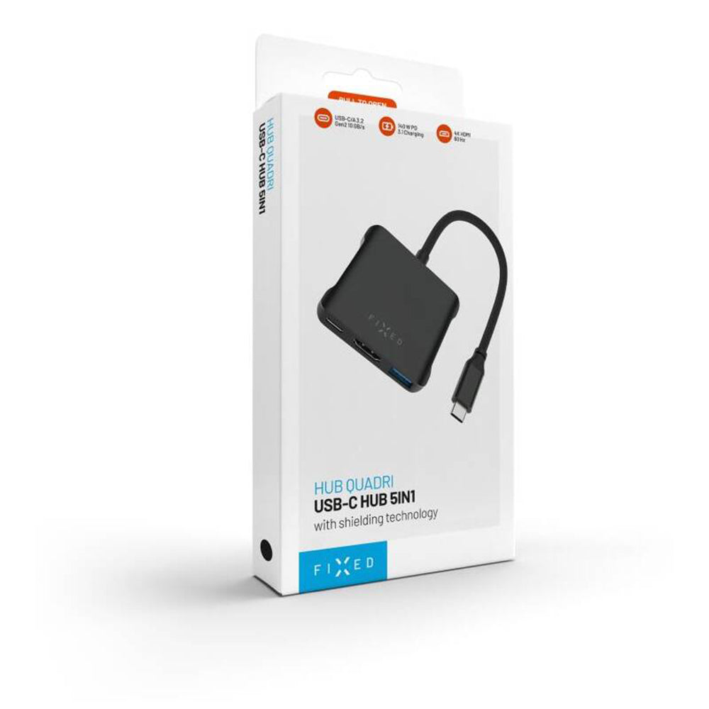 Hub USB-C Fixed Quadri, 5i1, Sort