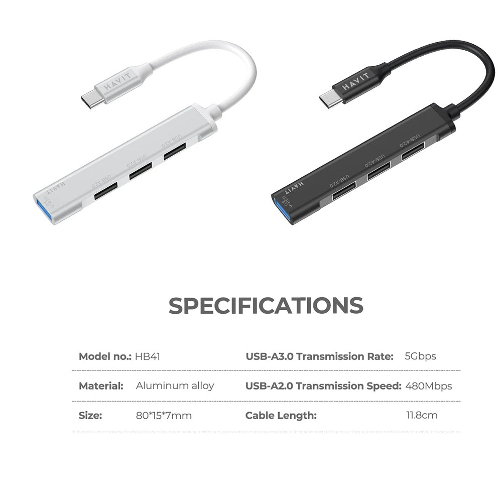 HAVIT HB41 USB-C Hub, 4in1, Silver