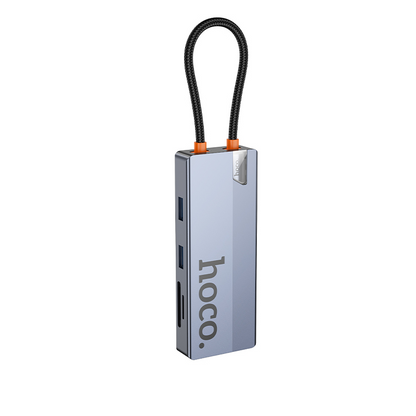 USB-C Hub HOCO HB52, 2 x USB-A 3.0 - 2 x USB-C - 1 x HDMI - 1 x RJ45 - 1 x SD - 1 x microSD, Grå