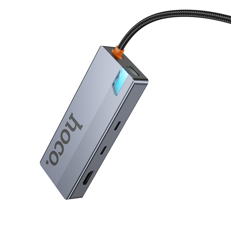 USB-C Hub HOCO HB52, 2 x USB-A 3.0 - 2 x USB-C - 1 x HDMI - 1 x RJ45 - 1 x SD - 1 x microSD, Grå