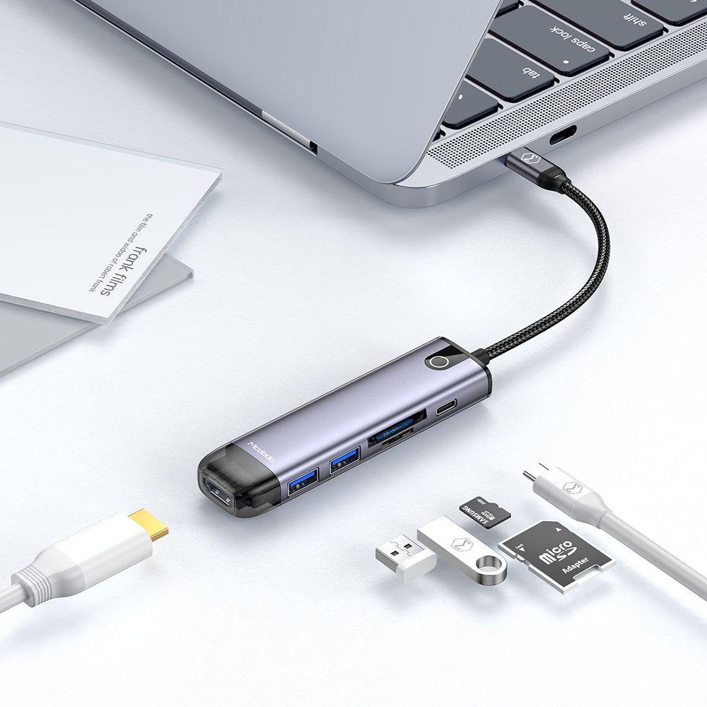Hub USB-C McDodo HU-7740, 6in1, Grå