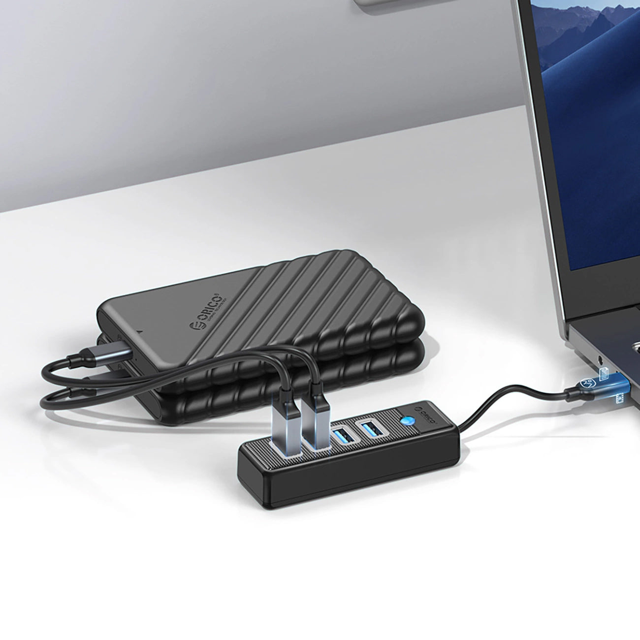 Hub USB-C Orico PW4U-C3, 4 x USB-A 3.0, Sort