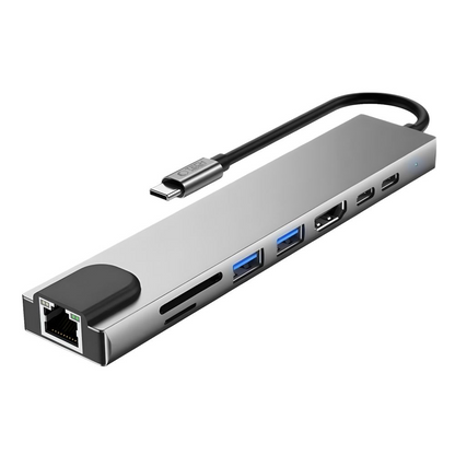 USB-C Hub Tech-Protect HB09, 2 x USB-A 3.0 - 2 x USB-C - 1 x HDMI - 1 x RJ45 - 1 x SD - 1 x microSD, Grå