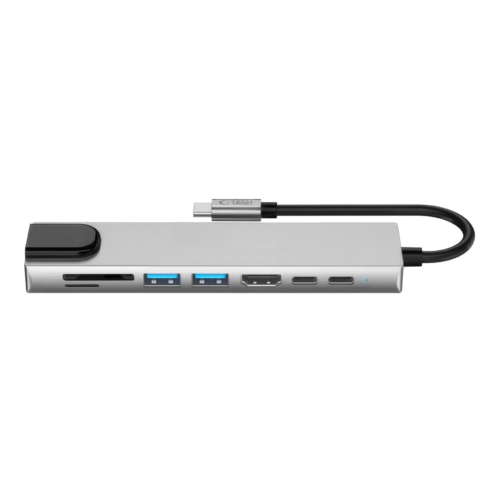 USB-C Hub Tech-Protect HB09, 2 x USB-A 3.0 - 2 x USB-C - 1 x HDMI - 1 x RJ45 - 1 x SD - 1 x microSD, Grå