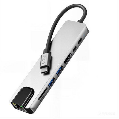 USB-C Hub Tech-Protect HB09, 2 x USB-A 3.0 - 2 x USB-C - 1 x HDMI - 1 x RJ45 - 1 x SD - 1 x microSD, Grå