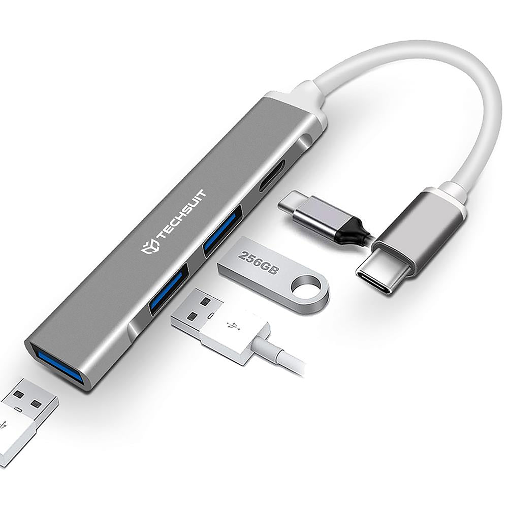 Hub USB-C Techsuit H18 PolarisBridge, 4in1, Hvid Grå