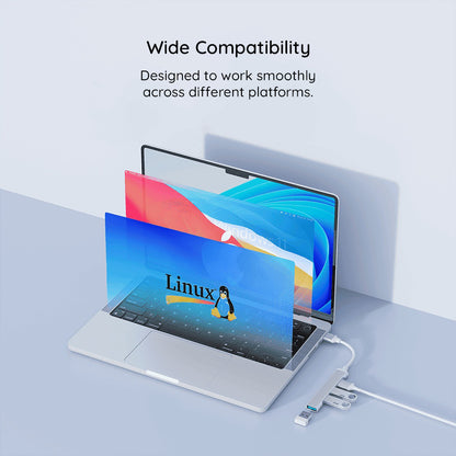 Hub USB-C Techsuit H18 PolarisBridge, 4in1, Hvid Grå