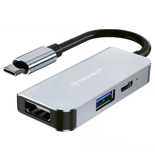 Hub USB-C Techsuit H4 TurboChargeX, 3in1, Grå