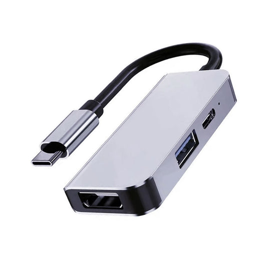 Hub USB-C Techsuit H4 TurboChargeX, 3in1, Grå
