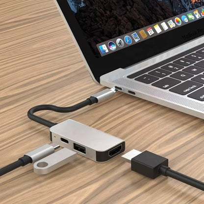 Hub USB-C Techsuit H4 TurboChargeX, 3in1, Grå