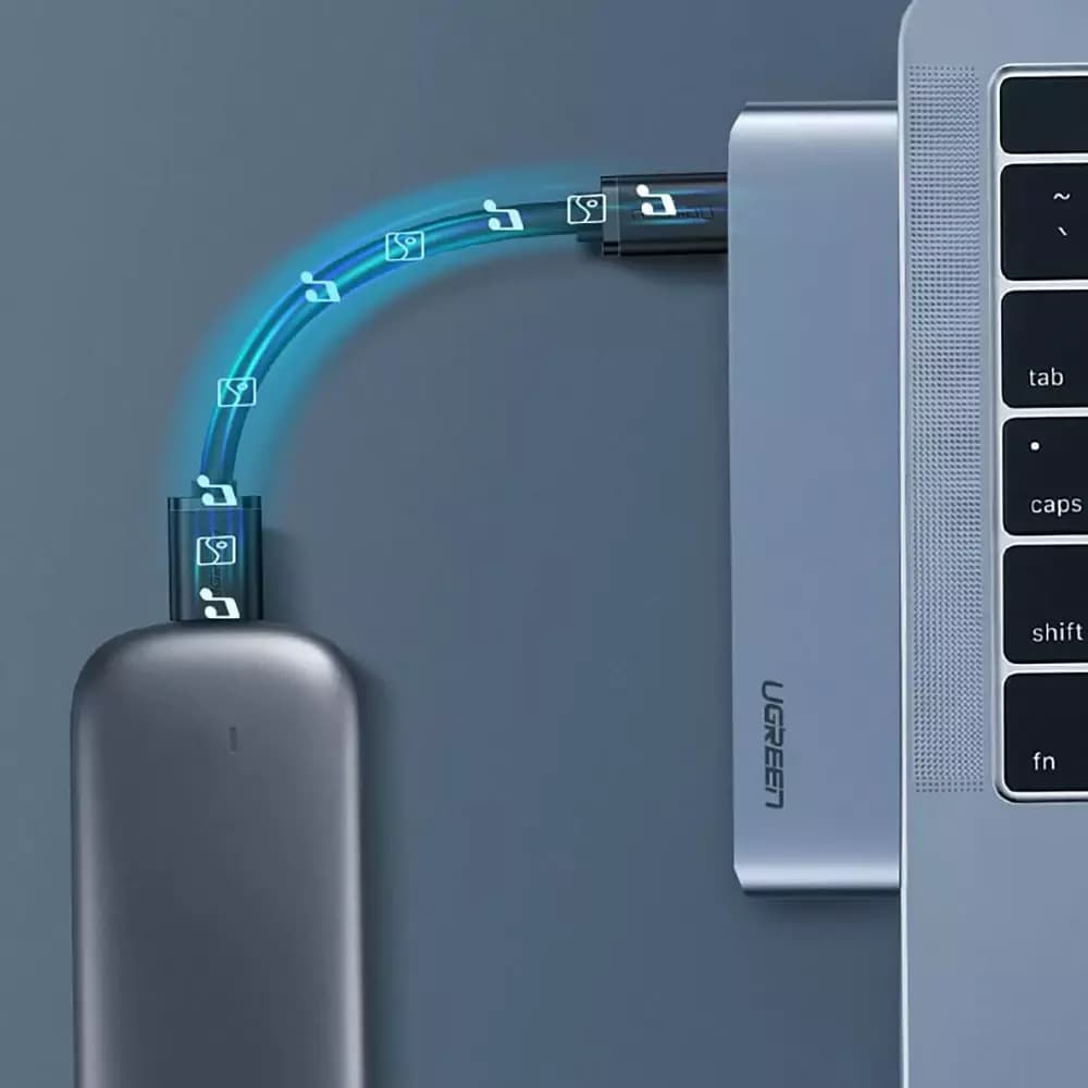Hub USB-C UGREEN CM251 til Apple MacBook Pro / Air, 3 x USB-A 3.0 - 1 x USB-C - 1 x SD - 1 x microSD, Grå
