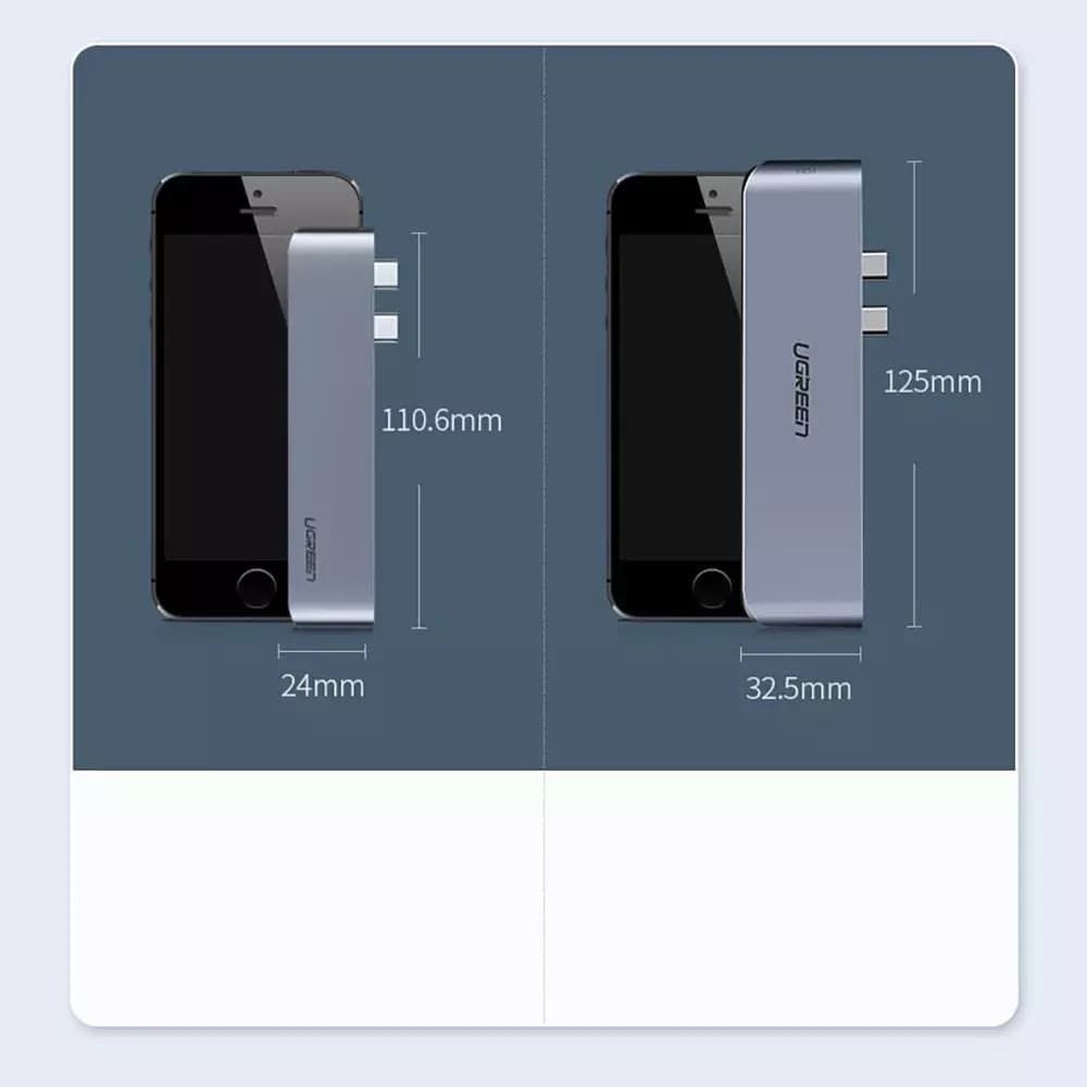 Hub USB-C UGREEN CM251 til Apple MacBook Pro / Air, 3 x USB-A 3.0 - 1 x USB-C - 1 x SD - 1 x microSD, Grå