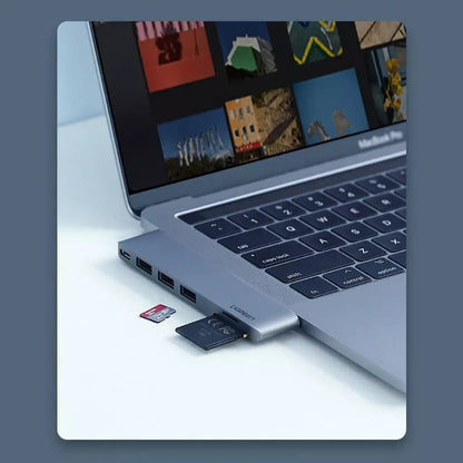Hub USB-C UGREEN CM251 til Apple MacBook Pro / Air, 3 x USB-A 3.0 - 1 x USB-C - 1 x SD - 1 x microSD, Grå