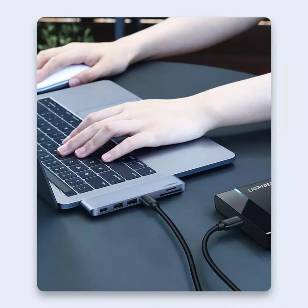 Hub USB-C UGREEN CM251 til Apple MacBook Pro / Air, 3 x USB-A 3.0 - 1 x USB-C - 1 x SD - 1 x microSD, Grå