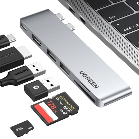 USB-C Hub UGREEN CM380 (80856) til Apple MacBook Pro / Air-serien, 2 x USB-A 3.0 - 1 x USB-C - 1 x HDMI - 1 x SD - 1 x microSD