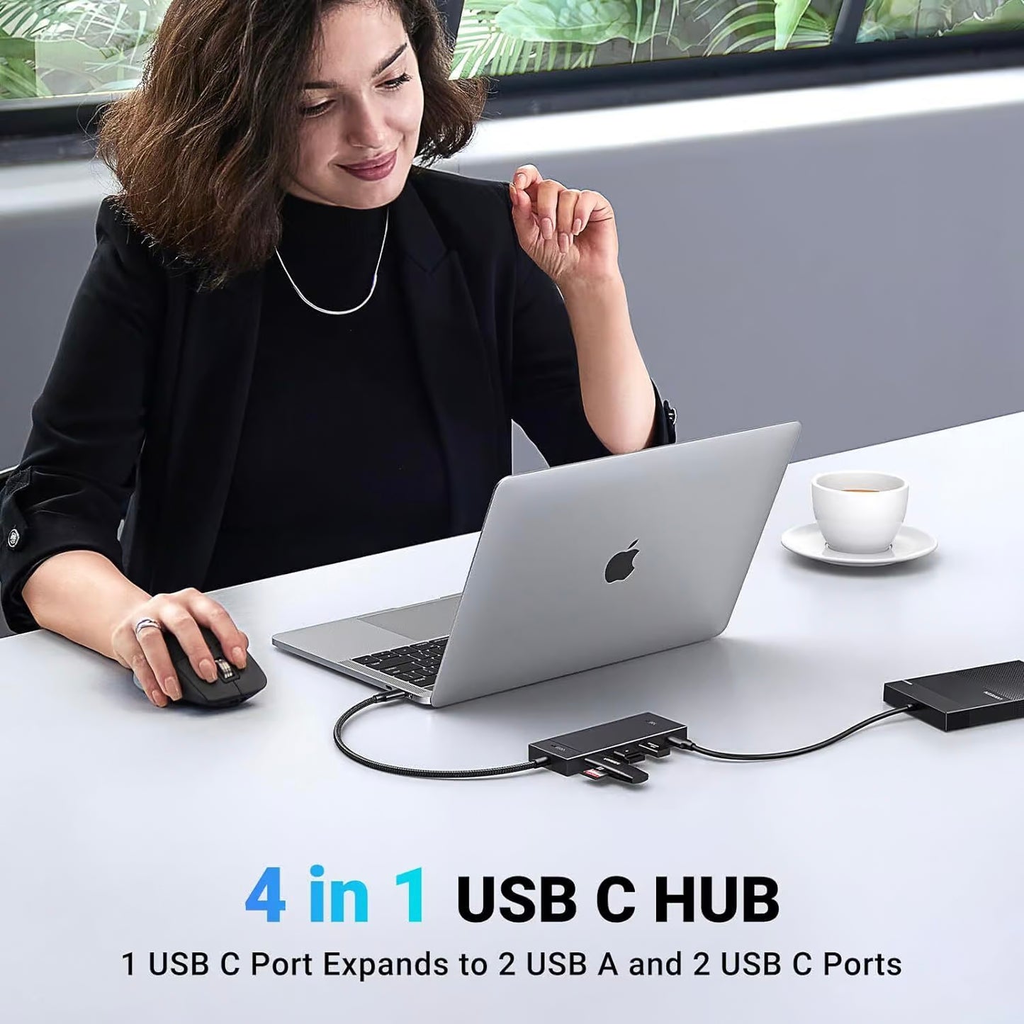 Hub USB-C UGREEN CM416, 2 x USB-A 3.1 - 2 x USB-C, 0,25 m, Sort