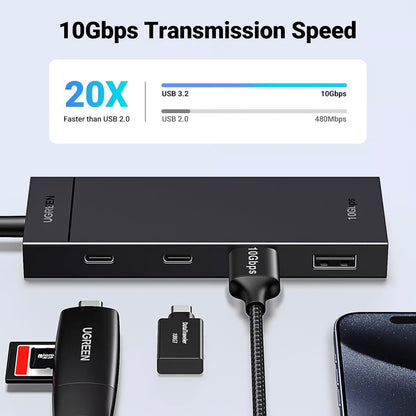 Hub USB-C UGREEN CM416, 2 x USB-A 3.1 - 2 x USB-C, 0,25 m, Sort