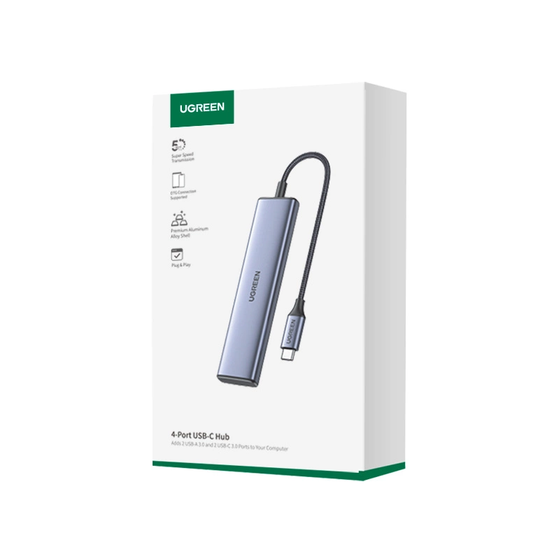 USB-C Hub UGREEN CM473, 2 x USB-A 3.0 - 2 x USB-C, 0,20 cm, Grå