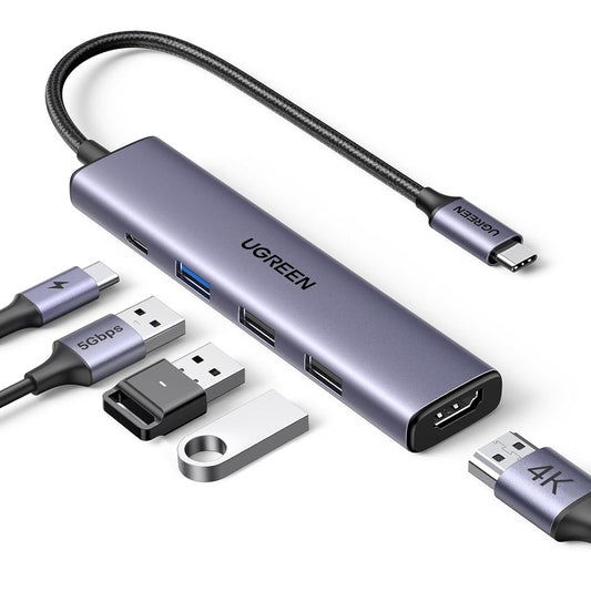 Hub USB-C UGREEN CM478, 1 x USB-A 3.0 - 2 x USB-A - 1 x USB-C - 1 x HDMI, Grå Genforseglet