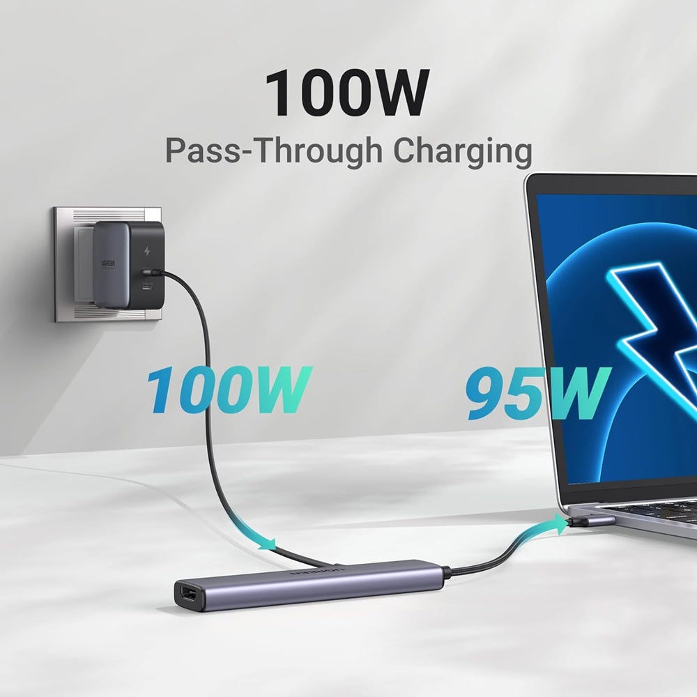 Hub USB-C UGREEN CM478, 1 x USB-A 3.0 - 2 x USB-A - 1 x USB-C - 1 x HDMI, Grå