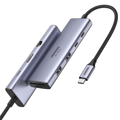 USB-C Hub UGREEN CM498 (15375), 2 x USB-A - 3 x USB-C - 1 x HDMI - 1 x RJ45 - 1 x SD - 1 x microSD, Grå