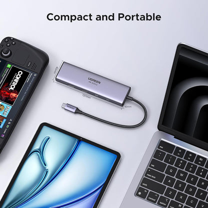 USB-C Hub UGREEN CM498 (15375), 2 x USB-A - 3 x USB-C - 1 x HDMI - 1 x RJ45 - 1 x SD - 1 x microSD, Grå