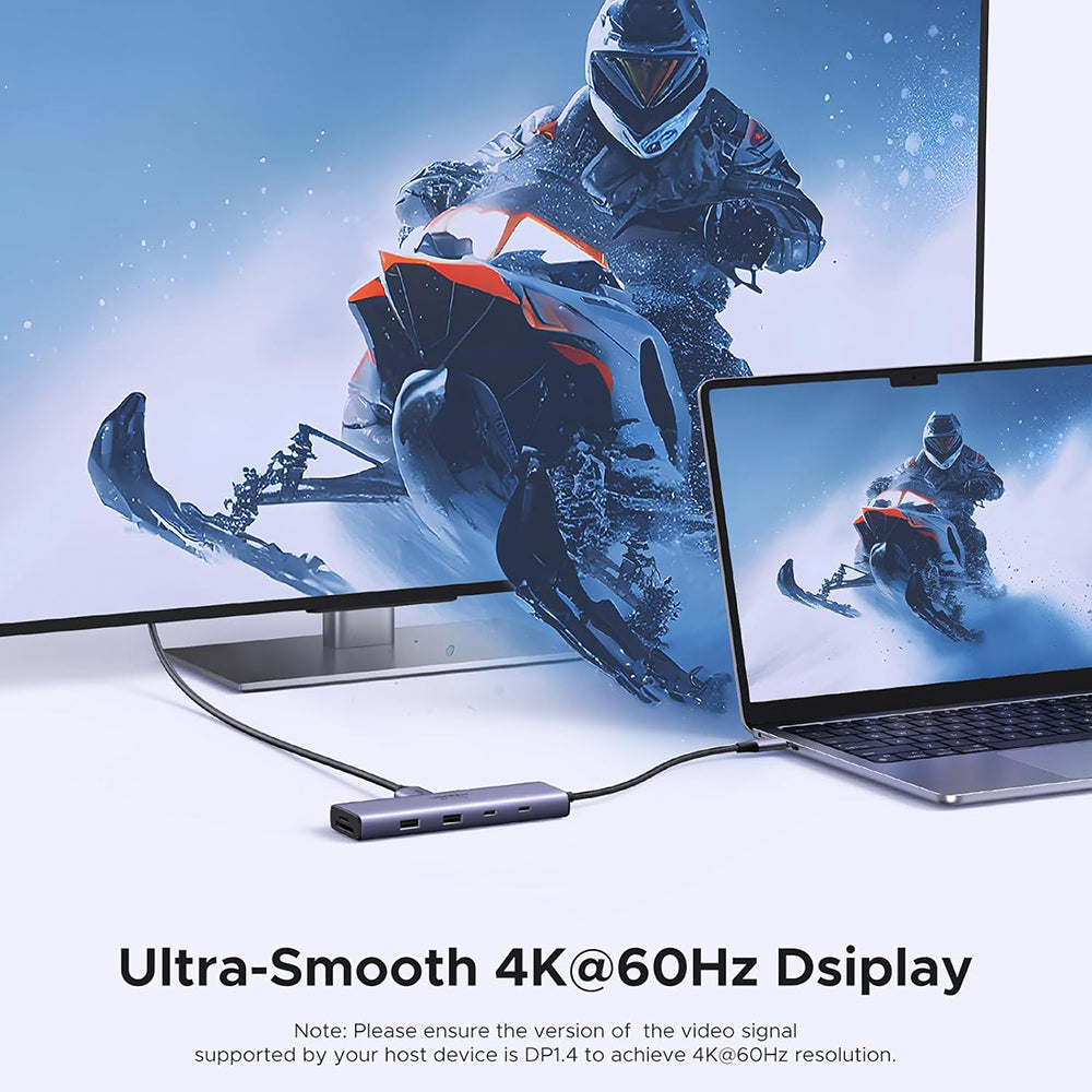 USB-C Hub UGREEN CM498 (15375), 2 x USB-A - 3 x USB-C - 1 x HDMI - 1 x RJ45 - 1 x SD - 1 x microSD, Grå