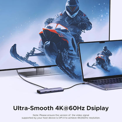 USB-C Hub UGREEN CM498 (15375), 2 x USB-A - 3 x USB-C - 1 x HDMI - 1 x RJ45 - 1 x SD - 1 x microSD, Grå