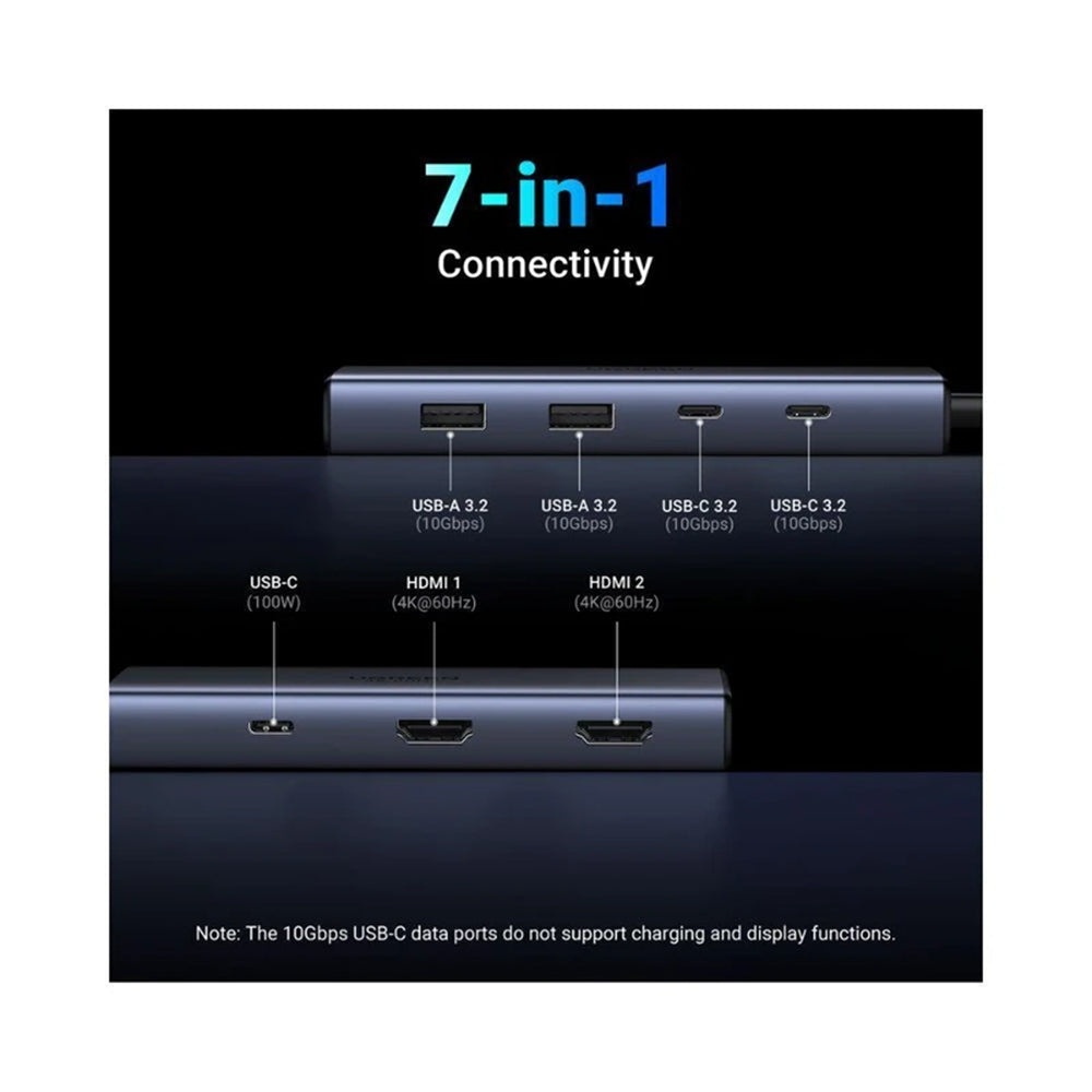 Hub USB-C UGREEN CM498 (45379), 2 x USB-A 3.2 - 3 x USB-C - 2 x HDMI, Grå