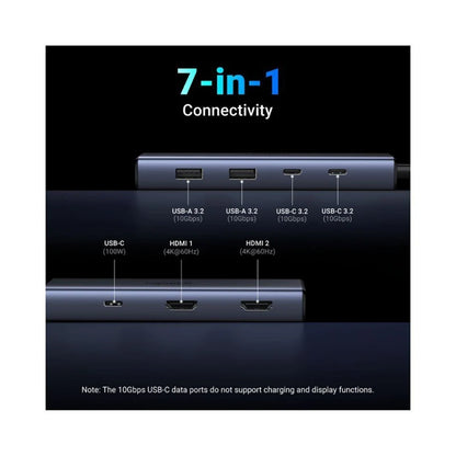 Hub USB-C UGREEN CM498 (45379), 2 x USB-A 3.2 - 3 x USB-C - 2 x HDMI, Grå