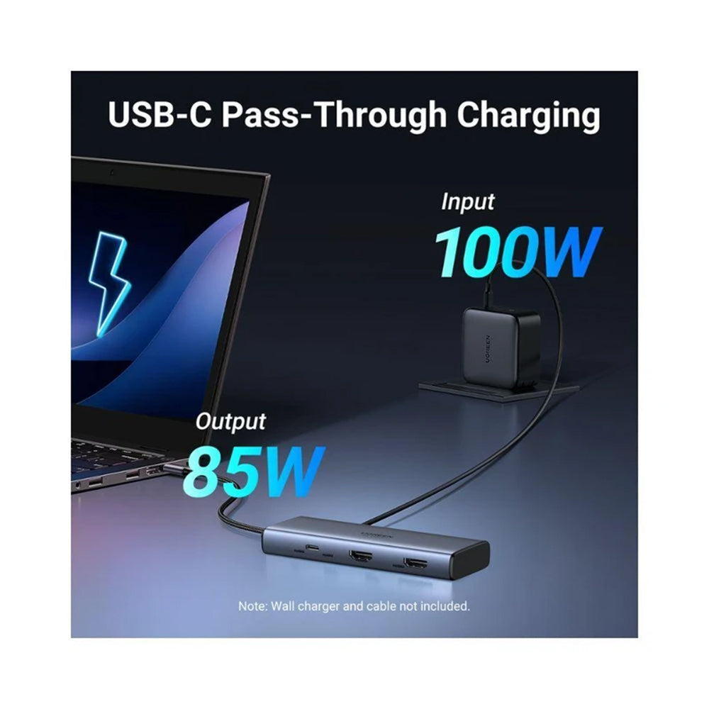 Hub USB-C UGREEN CM498 (45379), 2 x USB-A 3.2 - 3 x USB-C - 2 x HDMI, Grå