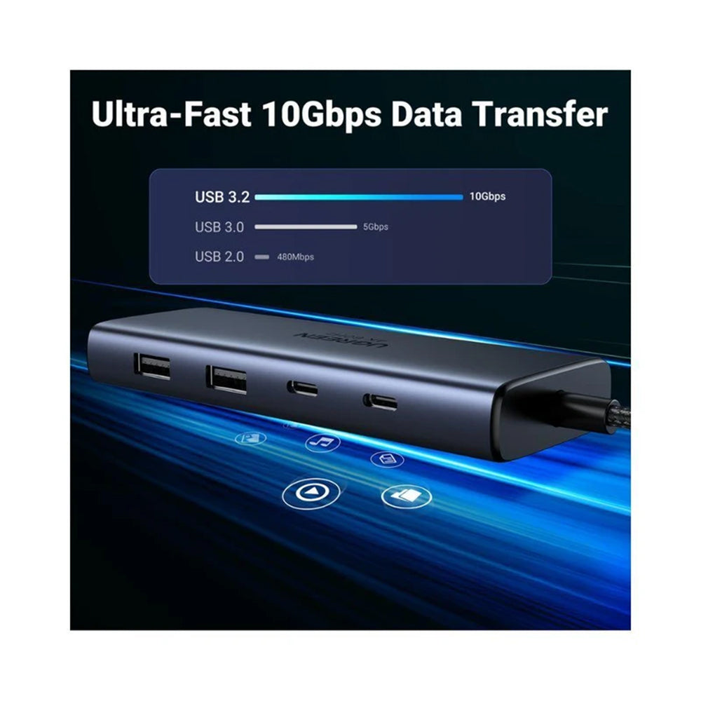 Hub USB-C UGREEN CM498 (45379), 2 x USB-A 3.2 - 3 x USB-C - 2 x HDMI, Grå