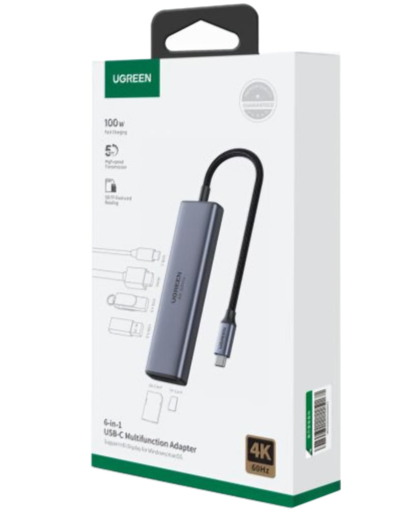 Hub USB-C UGREEN CM511 (60384), 2 x USB-A 3.0 - 1 x USB-C - 1 x HDMI - 1 x SD - 1 x microSD, Grå