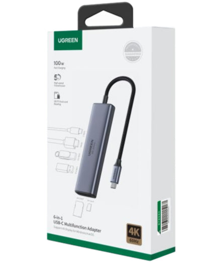 Hub USB-C UGREEN CM511 (60384), 2 x USB-A 3.0 - 1 x USB-C - 1 x HDMI - 1 x SD - 1 x microSD, Grå